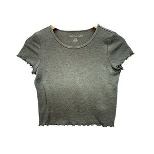 American Eagle Wommens Waffle Knit Cropped Top Size S Green Lettuce Edge Casual